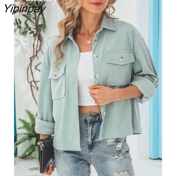 Yipinpay 2023 Winter New In Corduroy Long Sleeve Short Shirt Women Casual Thick Loose Button Woman Coat Blouse Warm Clothing Top